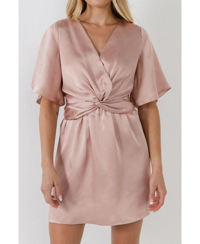 Free the Roses Womens Knotted Satin Mini Dress Product Image