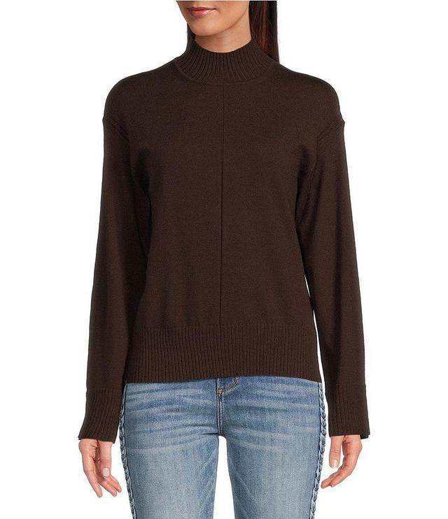 Reba Katrina Jersey Knit Mock Neckline Long Sleeve Open Side Slit Sweater Product Image