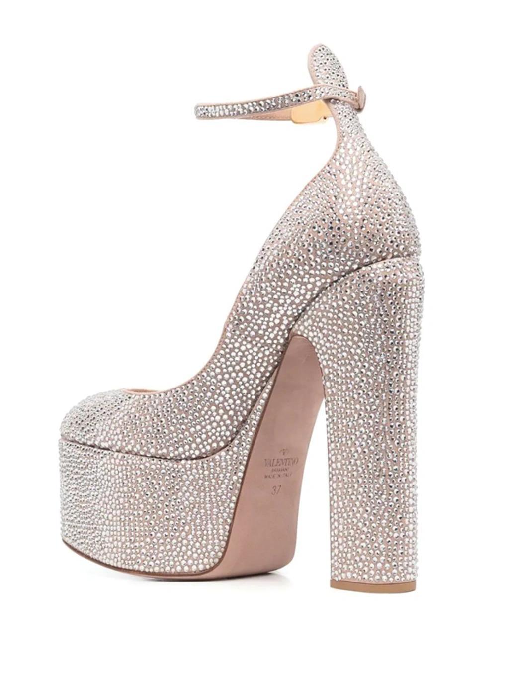 Crystal-embellished Leather Platform Pumps In Crystal Rose Product Image