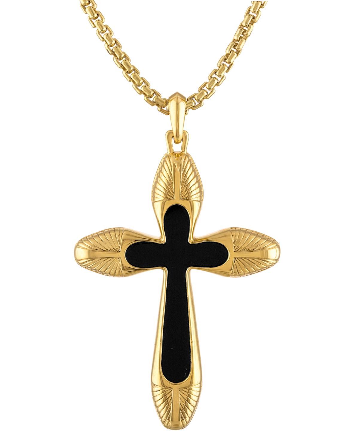 Bulova Mens Icon Black Agate Cross Pendant Necklace in 14k Gold-Plated Sterling Silver, 24 + 2 extender Product Image