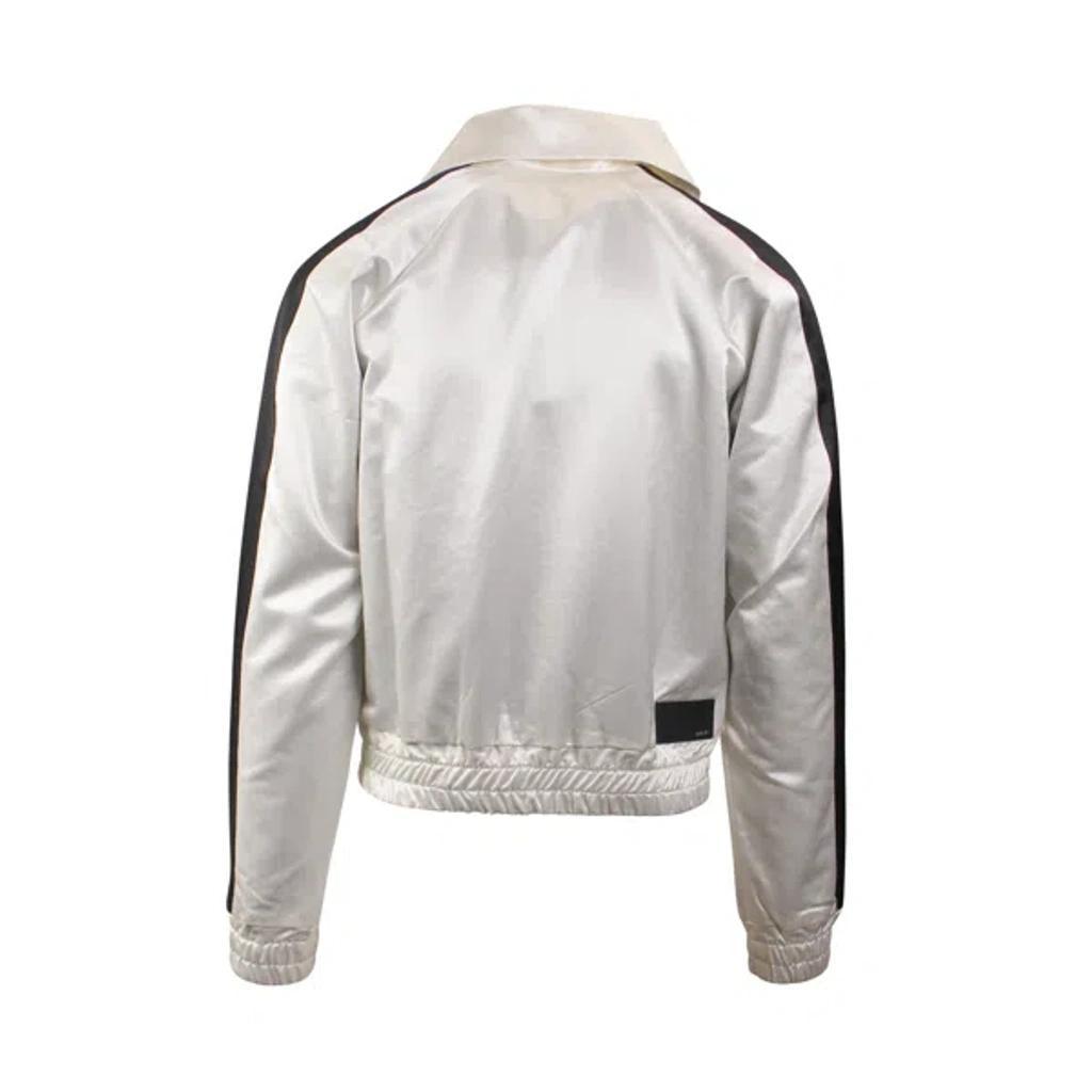 White Zip Track Striped Jacket In Silver Product Image