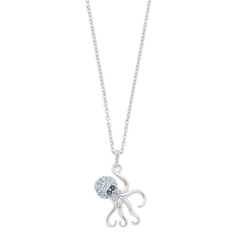 Sterling Silver Swiss Blue Topaz Octopus Pendant Necklace, Womens Product Image