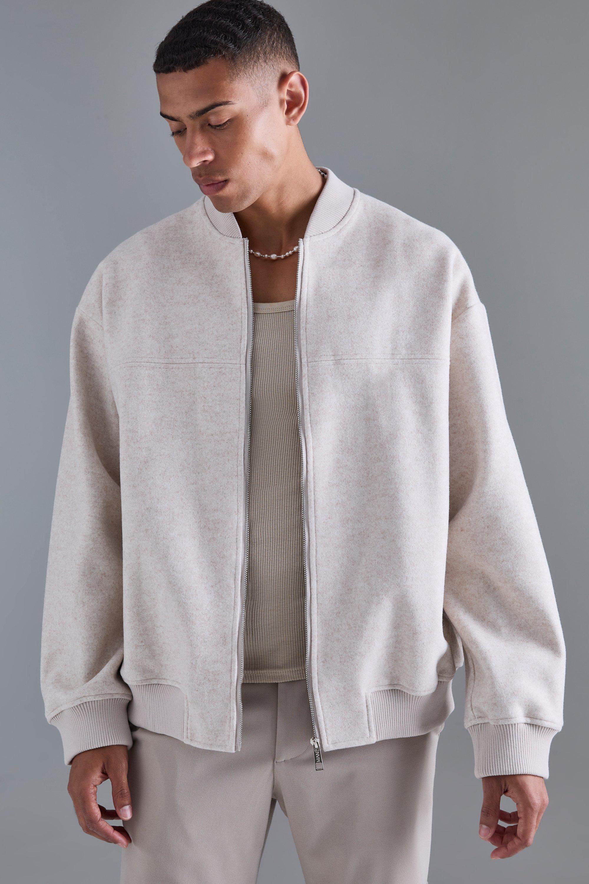 Oversized Salt And Pepper Melton Bomber | boohooMAN USA Product Image