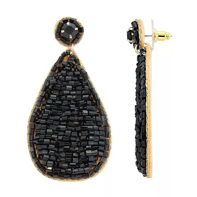 Pannee by Panacea Gold Tone Beaded Teardrop Earrings, Womens, Black Product Image