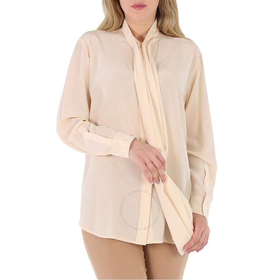 BURBERRY Pale Biscuit Kimmy Silk Pussy Bow Blouse In Red Product Image