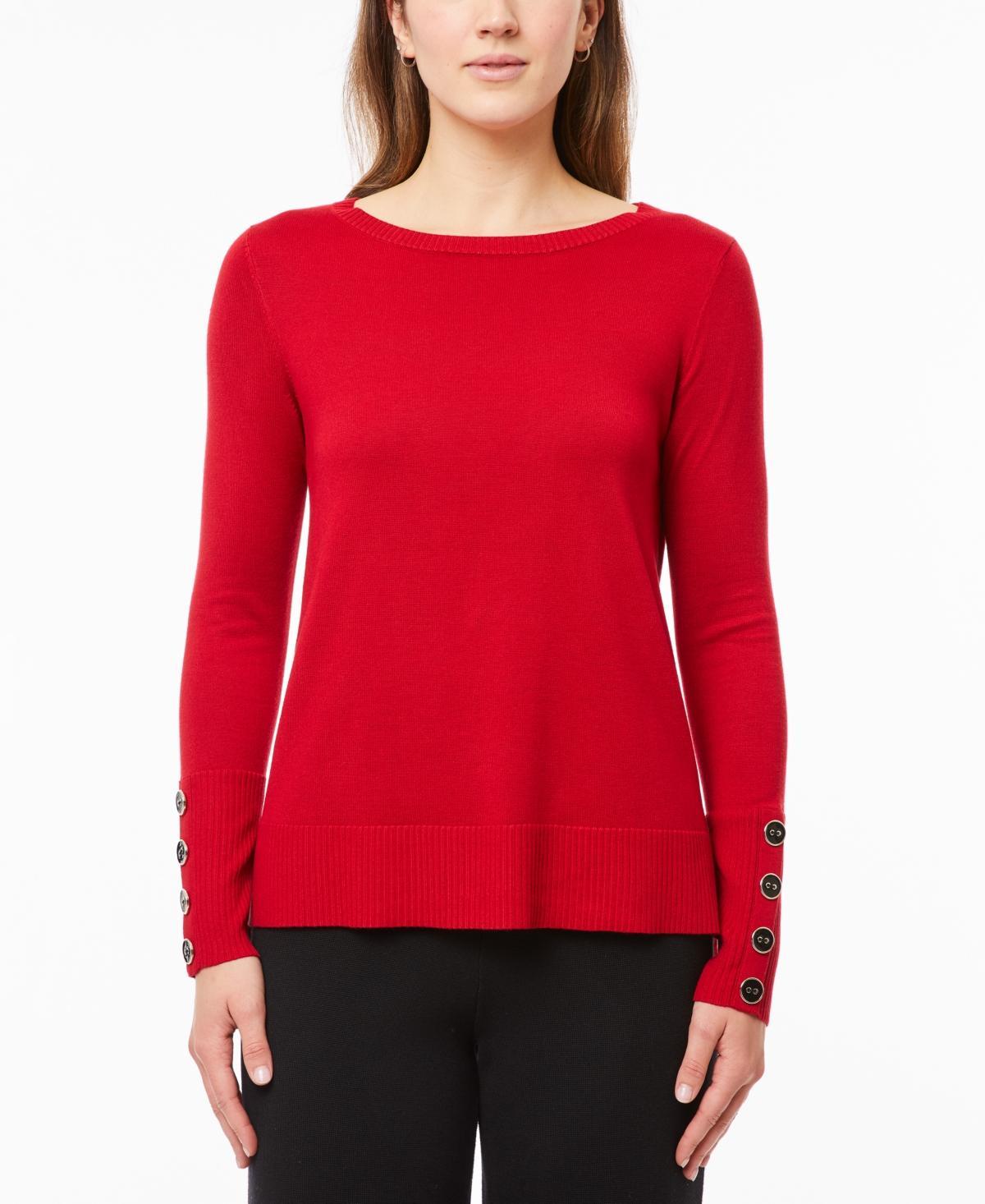 Melissa Paige Womens Fine Gauge Boat-Neck Buttoned-Cuff Sweater product image