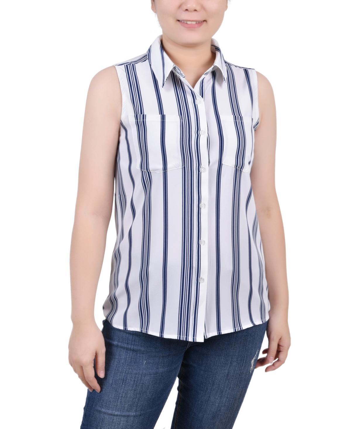 Ny Collection Womens Petite Sleeveless Notch Collar Button Front Blouse Product Image