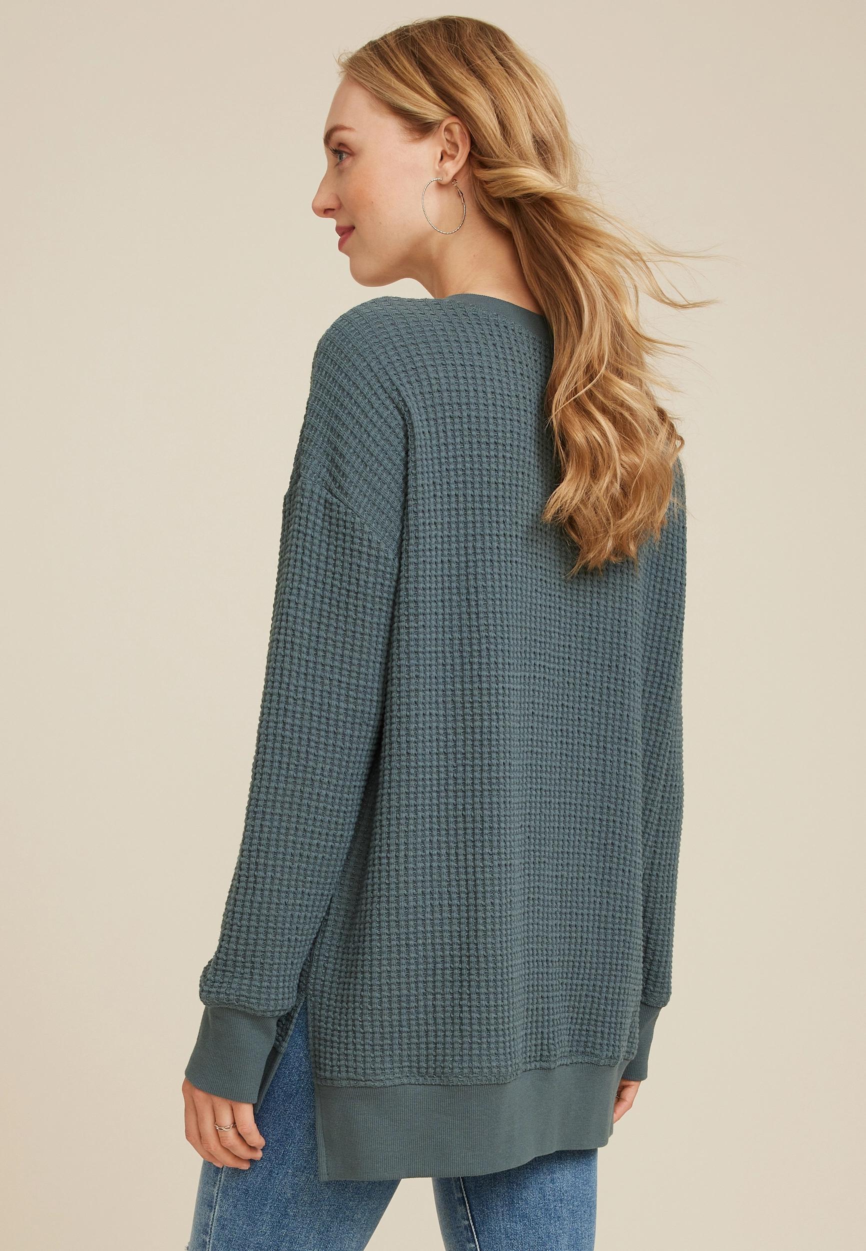 Waffle Knit V Neck Tunic Product Image