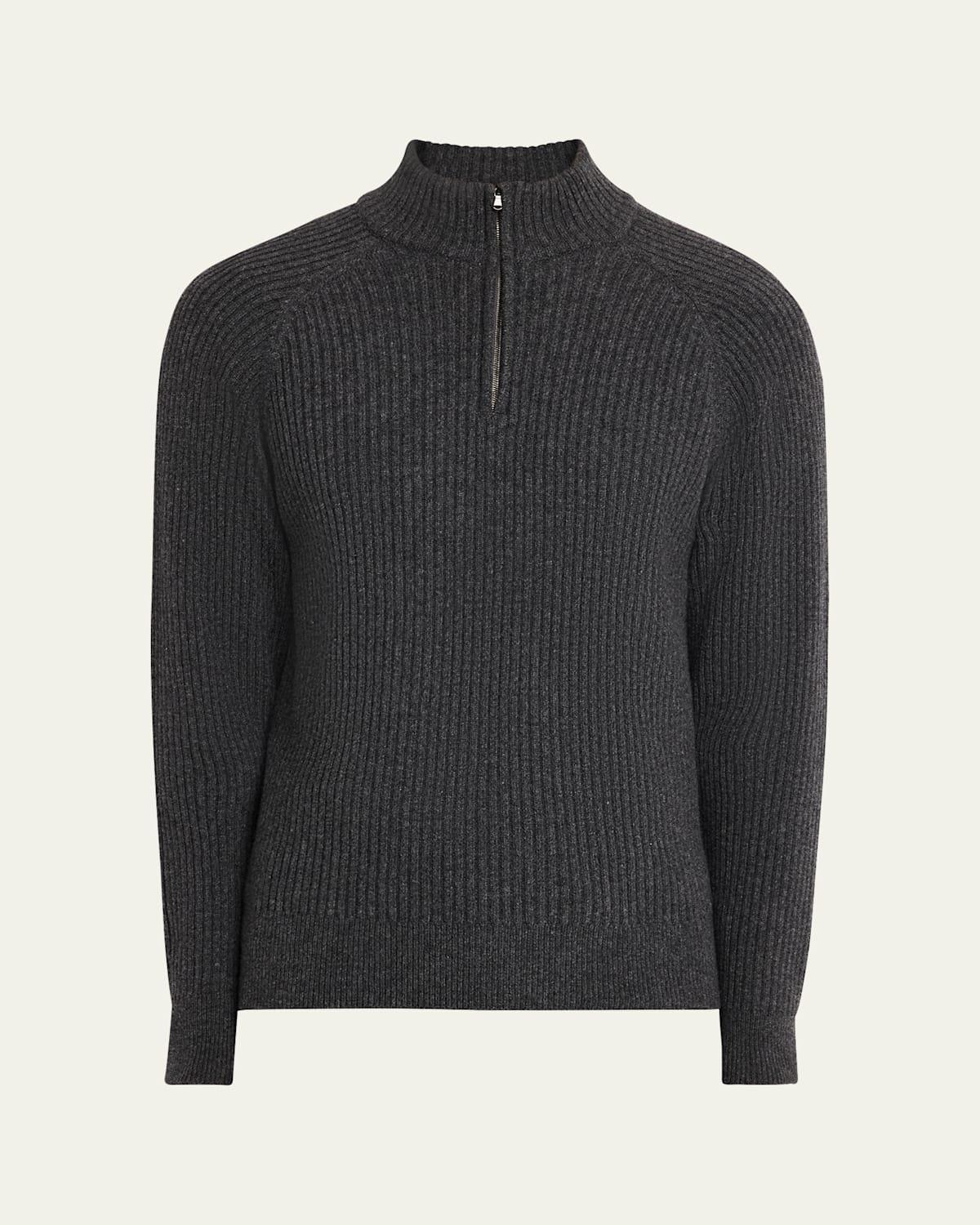 Mens Wool and Cashmere Rib Half-Zip Sweater Product Image