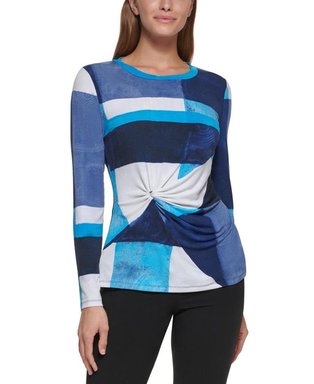 Womens Geometric Printed Side Knot Long-Sleeve Top Product Image