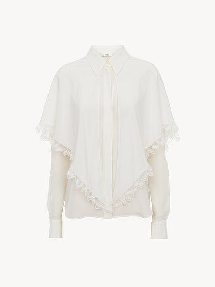 Knotted heritage cape blouse in silk Product Image