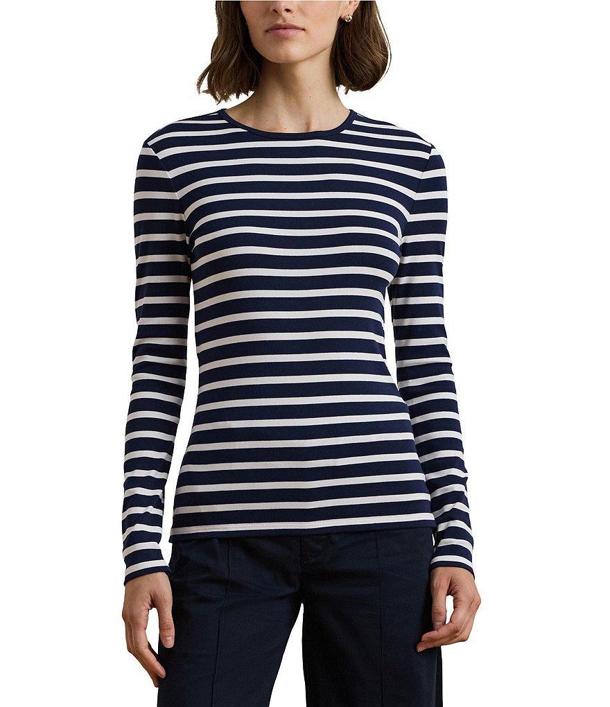 Lauren Ralph Lauren Striped Stretch Cotton Crew Neck Long Sleeve Tee product image