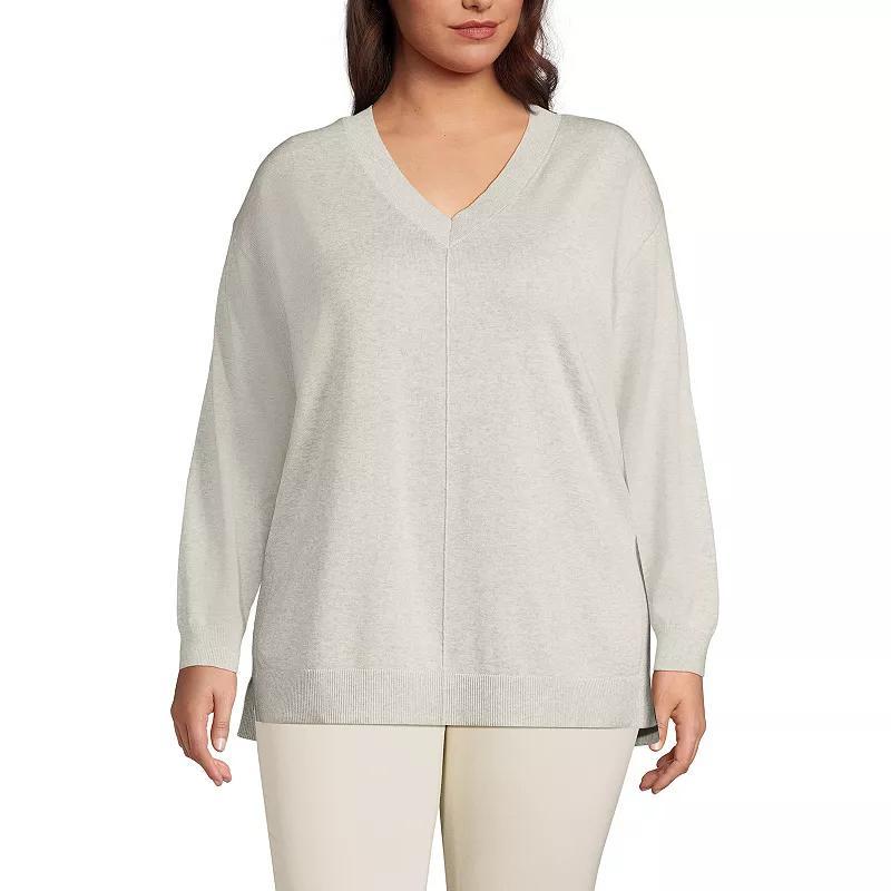 Plus Size Lands End V-Neck Pullover Tunic Sweater, Womens Natural Product Image