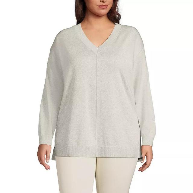 Plus Size Lands End V-Neck Pullover Tunic Sweater, Womens Light Gray Grey Product Image