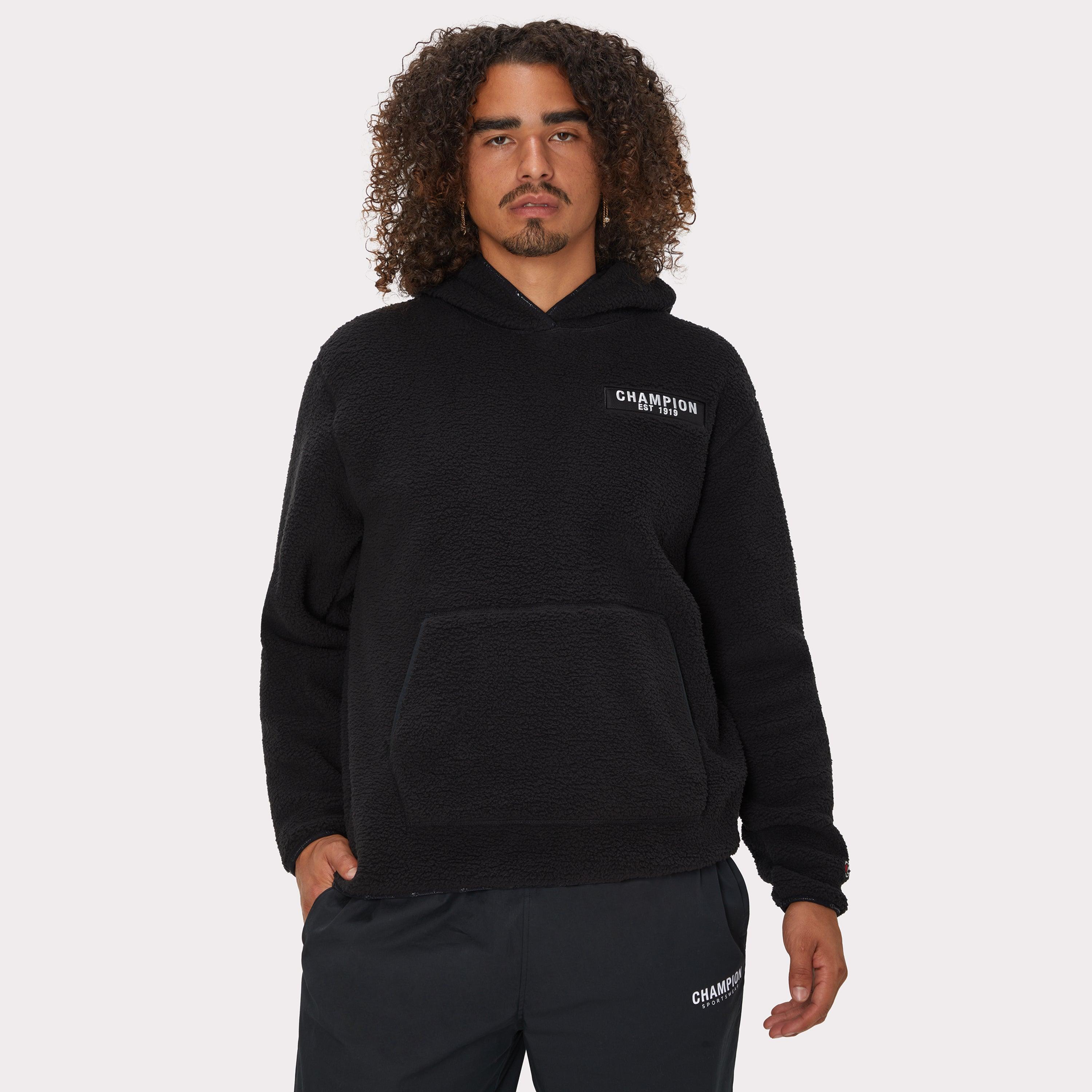 Mens Champion Shearling Hoodie Black 2XL product image