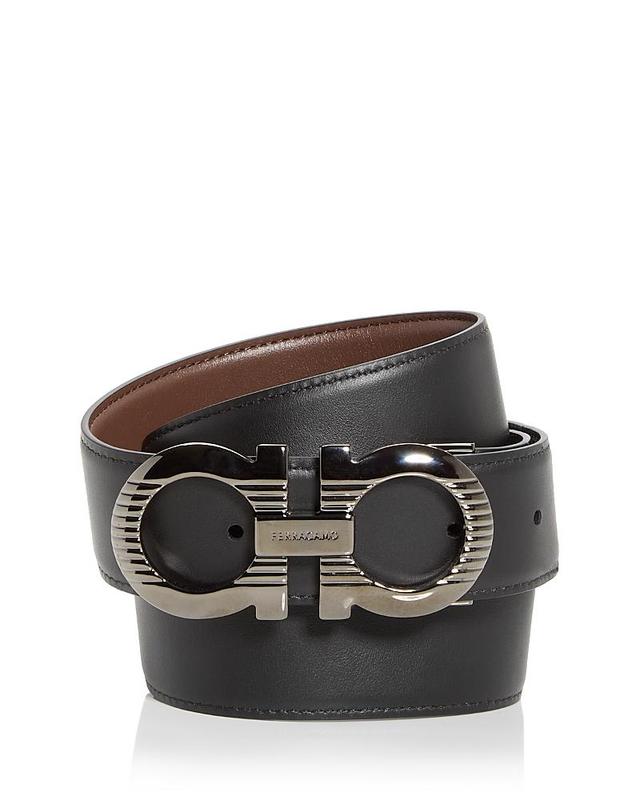 Ferragamo Mens Double Gancini Buckle Reversible Leather Belt Product Image