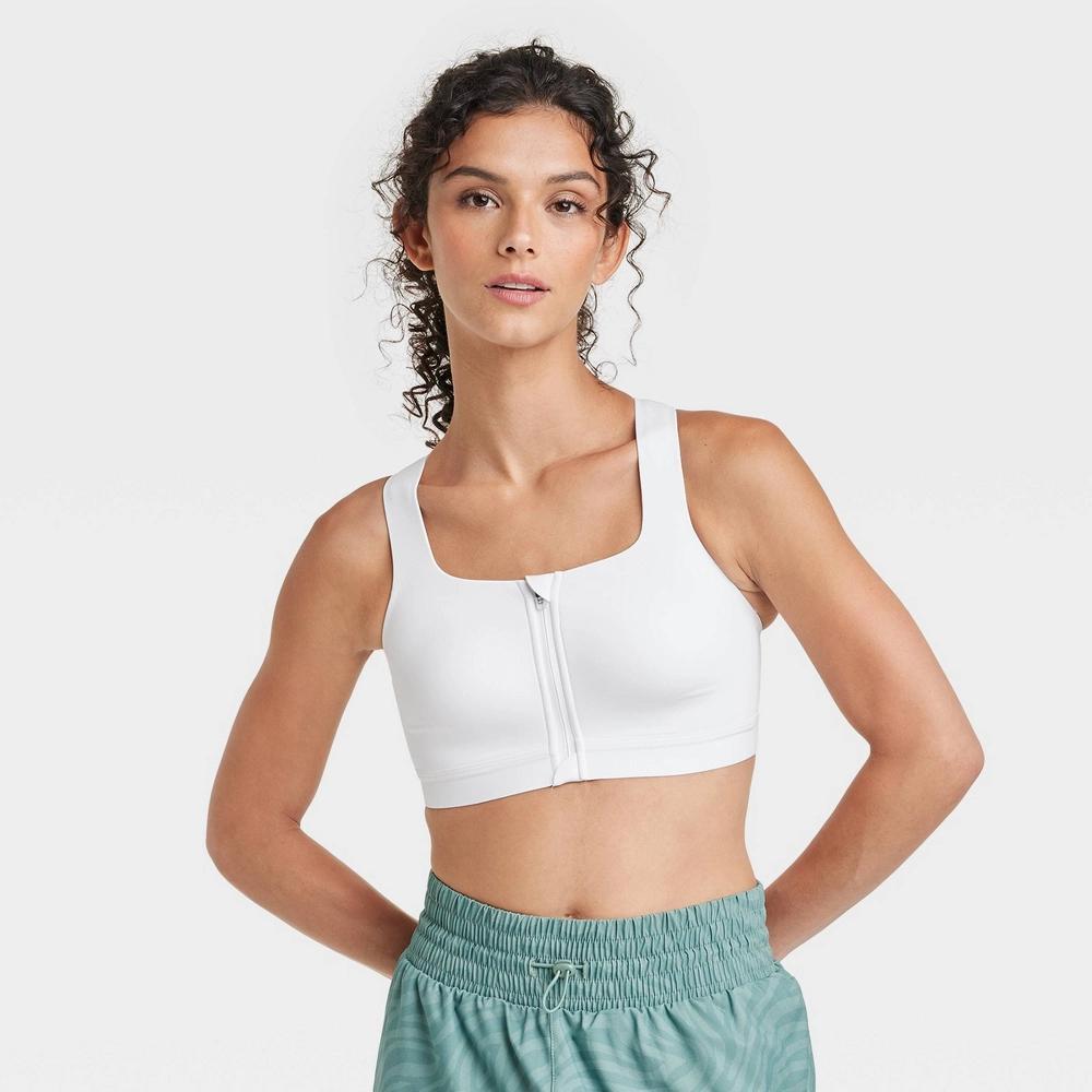 Womens Sculpt High Support Zip-Front Sports Bra - All In Motion White 38D Product Image