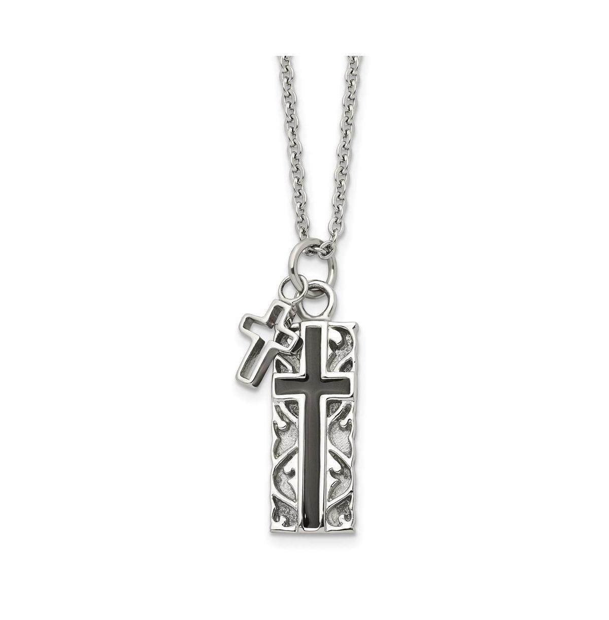 Chisel Black Ip-plated 2 Piece Cross Pendant Cable Chain Necklace Product Image