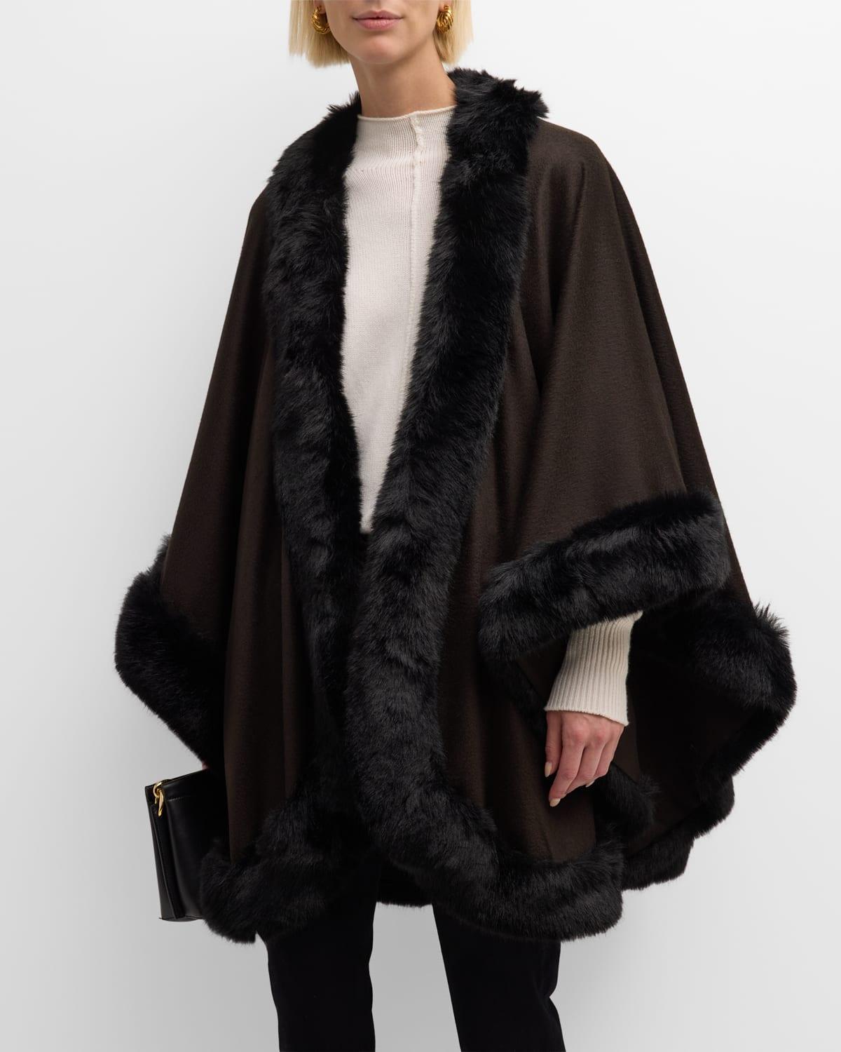 Sofia Cashmere Faux Fur Trim Cashmere Cape Product Image