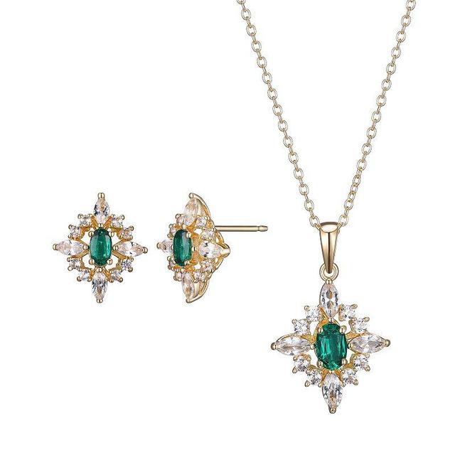 18k Gold Over Silver Lab-Created Emerald & Lab-Created White Sapphire Cluster Pendant & Earring Set, Womens Gold Tone Product Image