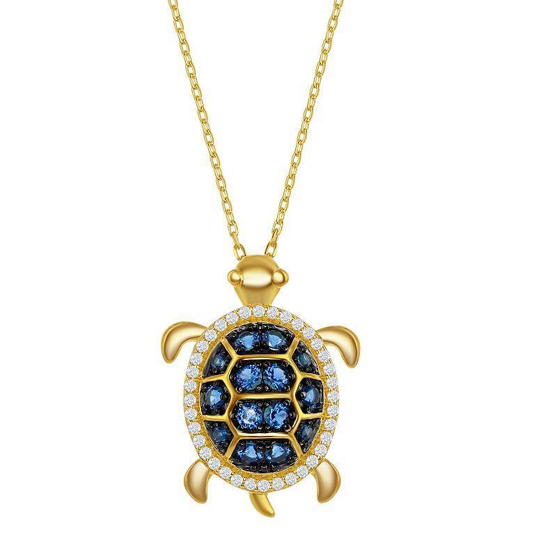 14k Gold Over Silver Blue & White Cubic Zirconia Turtle Necklace, Womens Sterling Product Image