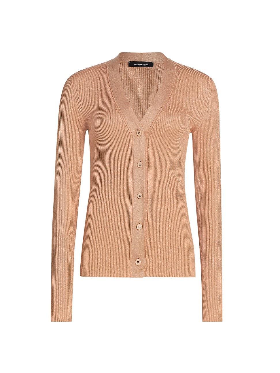 Womens Metallic Rib-Knit V-Neck Cardigan Product Image