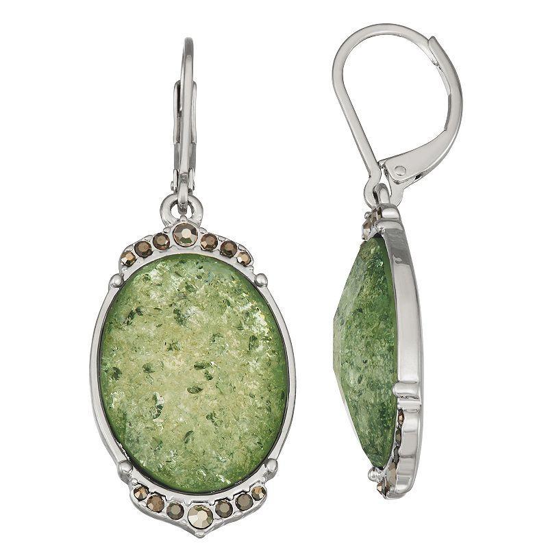 Simply Vera Vera Wang Silver-Tone Green Stone Oval Drop Earrings, Womens Product Image