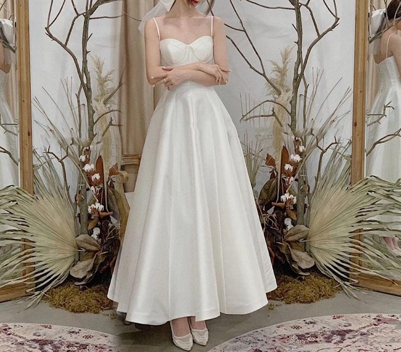 Spaghetti Strap Plain Maxi A-Line Wedding Dress Product Image