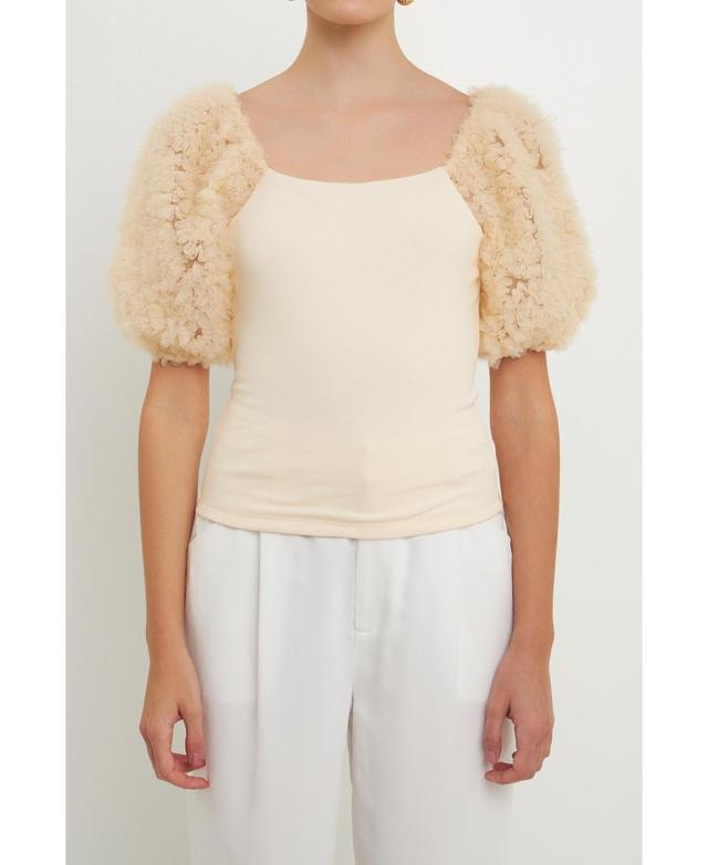 Womens Tulle Puff Sleeve With Knit Top Product Image