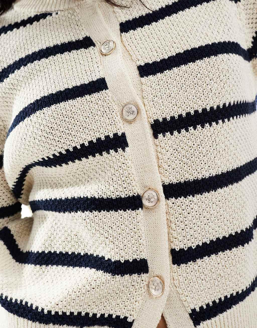 Vero Moda cotton knit striped cardigan in cream    Product Image