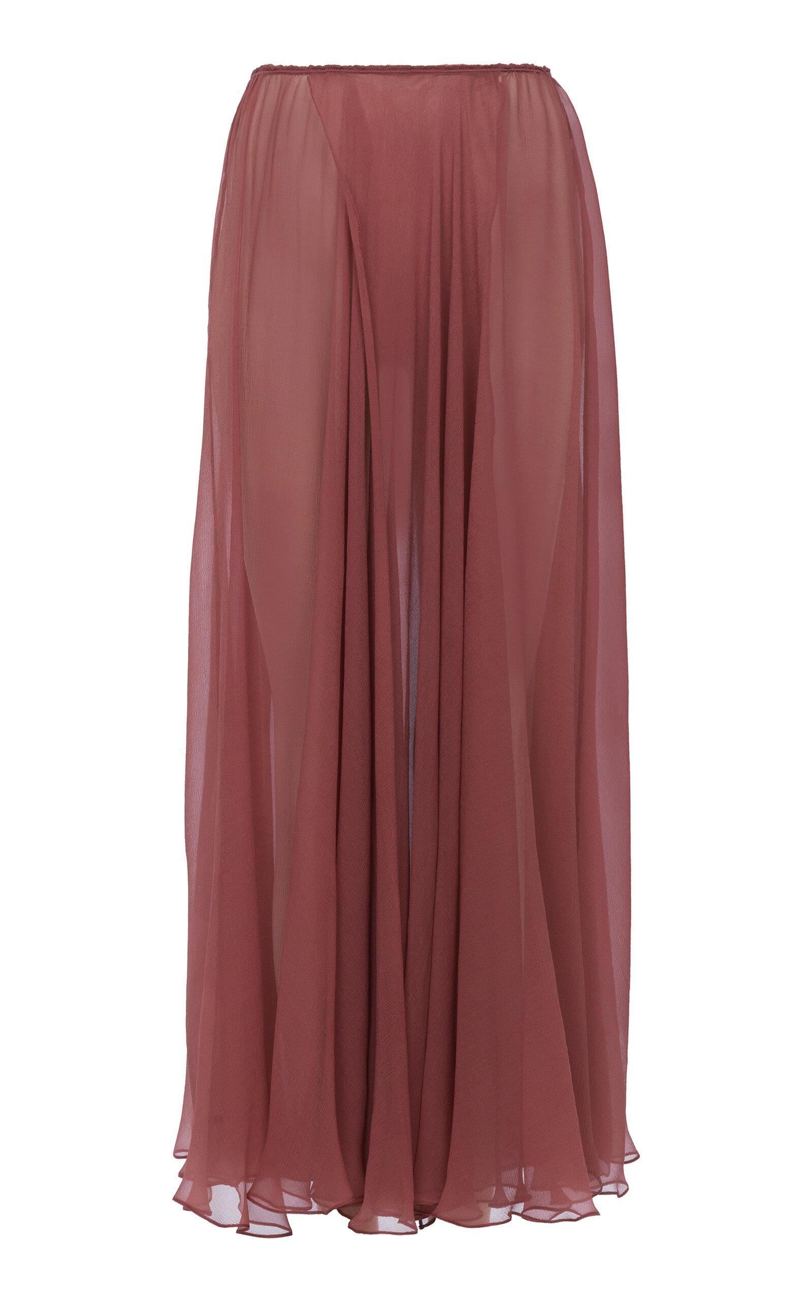 Sheer Organic Silk Midi Skirt In Pink Product Image