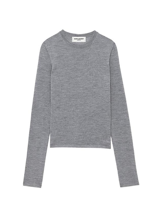 Saint Laurent - Wool-blend Crew-neck Sweater - Womens - Light Grey Product Image