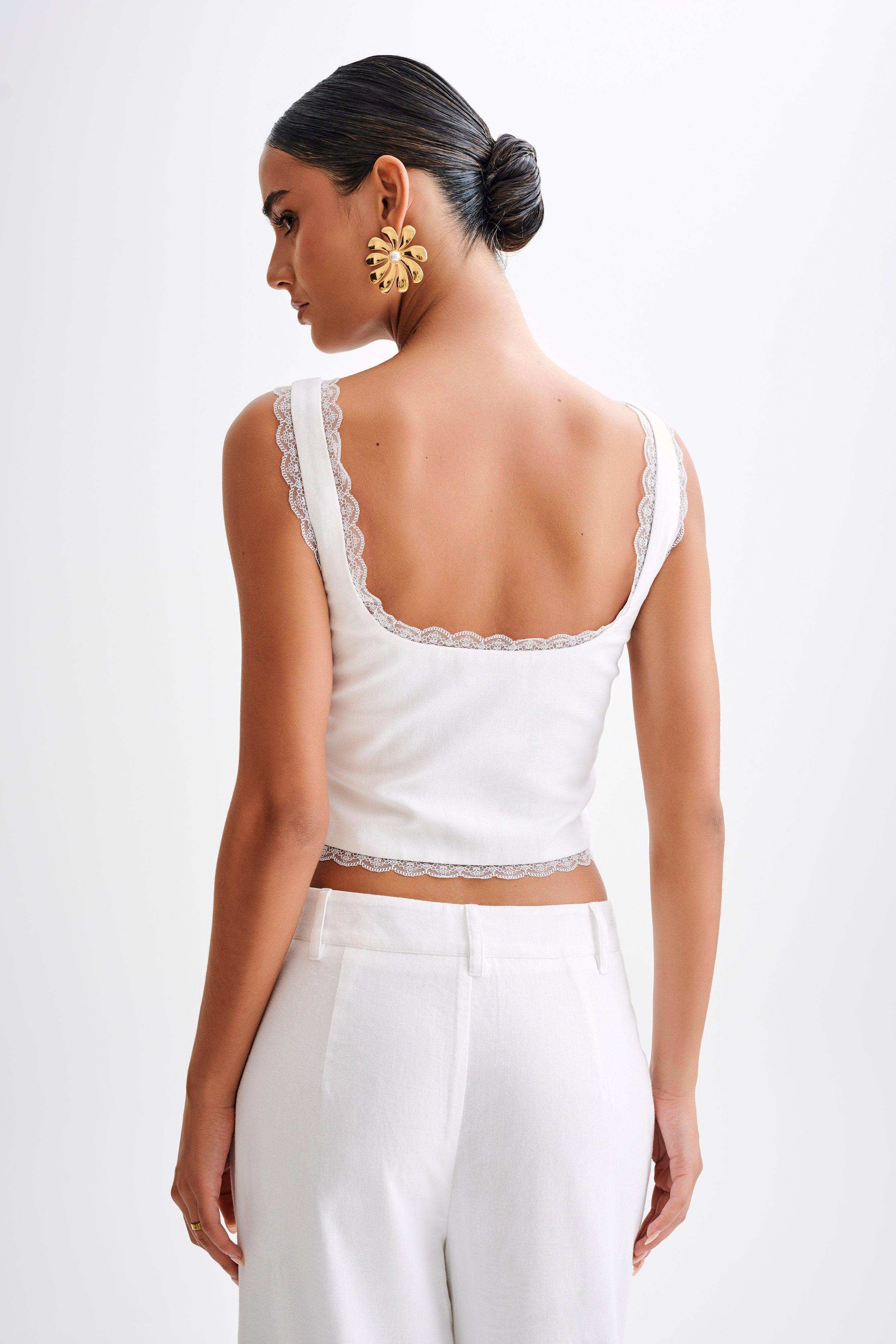 Franca Linen Sleeveless Top - White Product Image