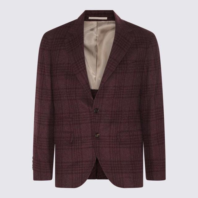 Burgundy Wool And Silk Blend Check Blazer In Multi Product Image