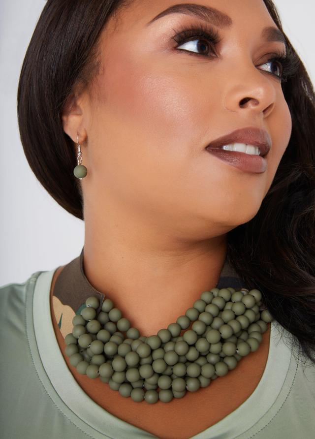 Plus Size Beaded Camo Print Necklace Set Ashley Stewart Product Image