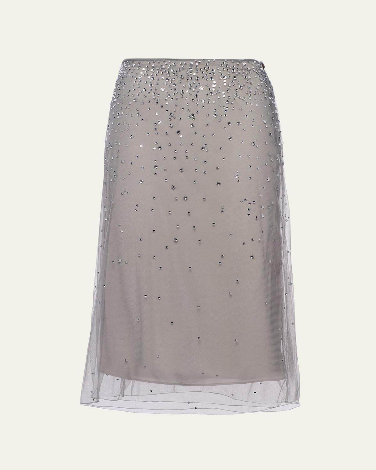 Womens Crystal-Studded Tulle Midi-Skirt Product Image