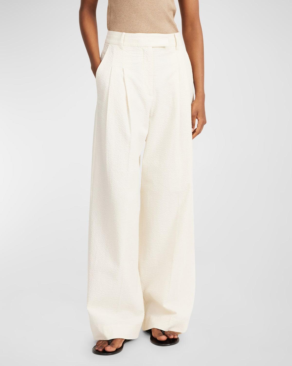 Cymbaria Pleated Wide-Leg Seersucker Pants Product Image