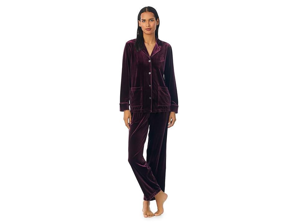 Lauren Ralph Lauren Long Sleeve Velvet Notch Collar Long PJ Set Women's Pajama Sets Product Image