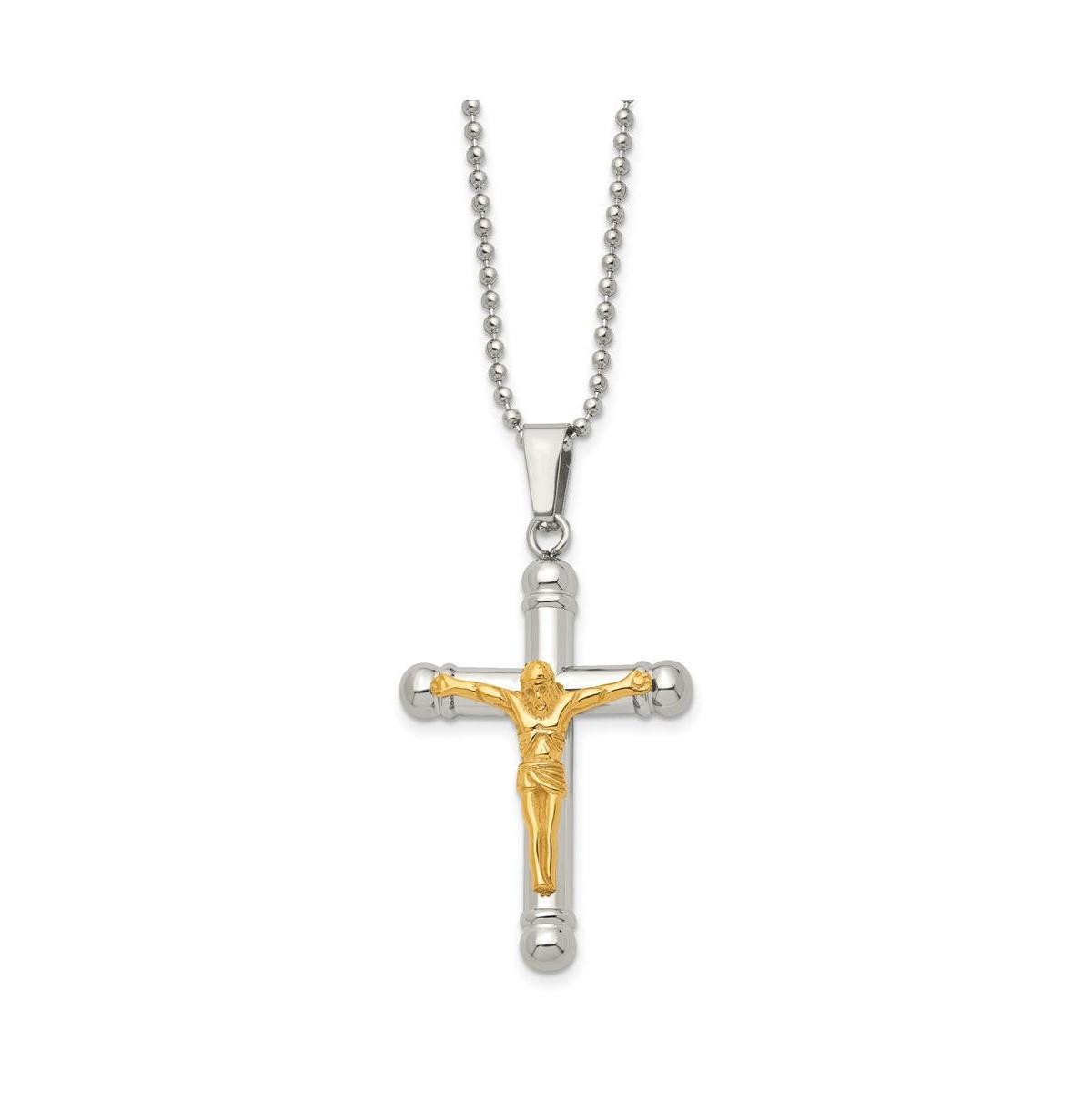 Chisel Polished Yellow Ip-plated Crucifix Pendant Ball Chain Necklace Product Image