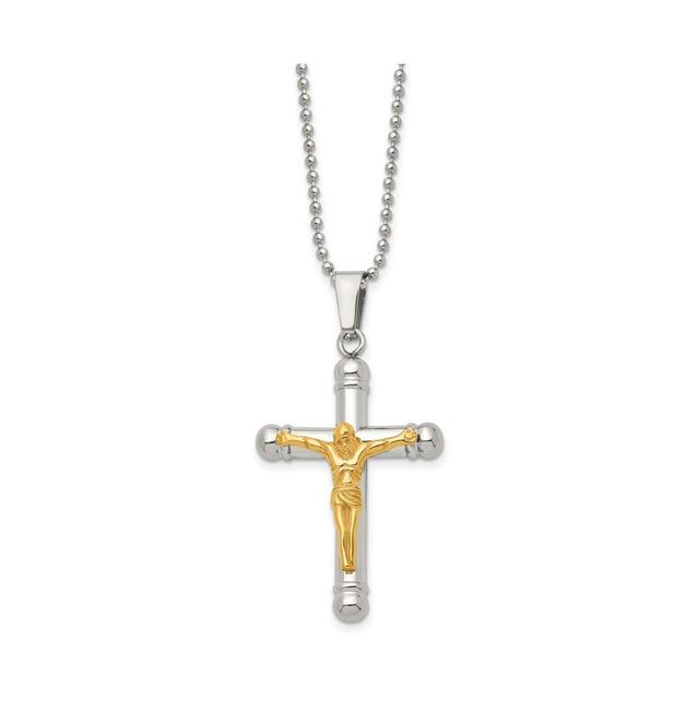 Chisel Polished Yellow Ip-plated Crucifix Pendant Ball Chain Necklace Product Image