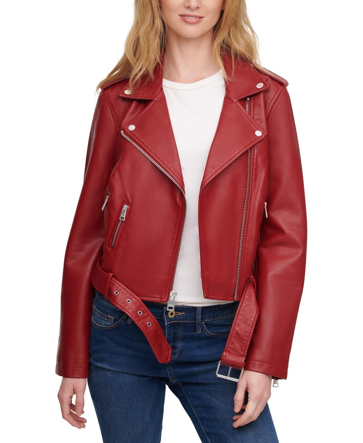 Levis Womens Faux-Leather Belted Hem Moto Jacket Product Image