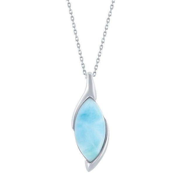 Sterling Silver Larimar Marquise Pendant Necklace, Womens Product Image