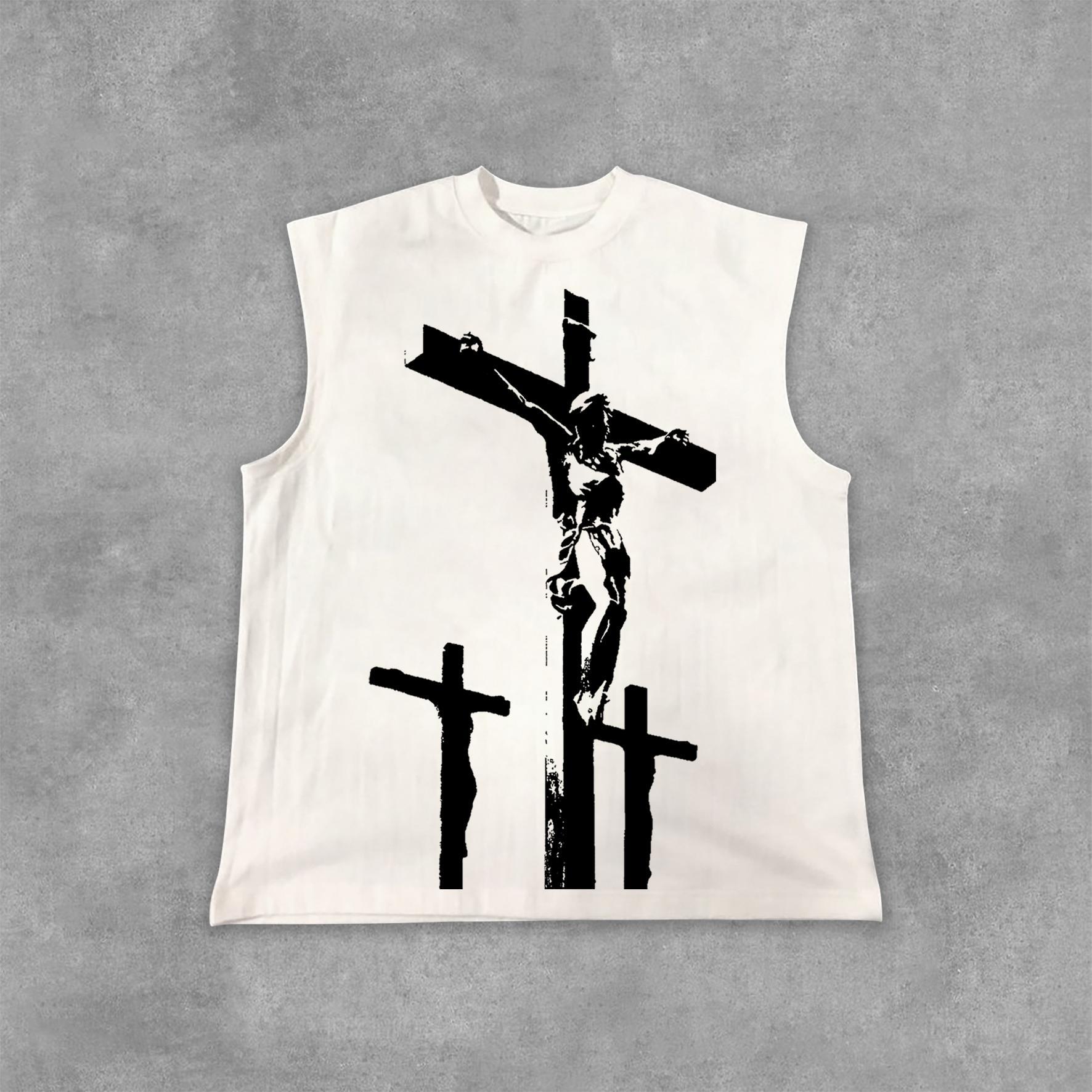 Jesus Cross Graphics Print Cotton Tank Top Product Image