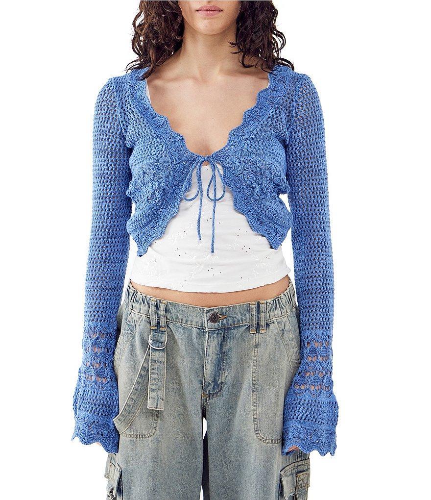 BDG Urban Outfitters Crochet Tie Front Cropped Cardigan Product Image