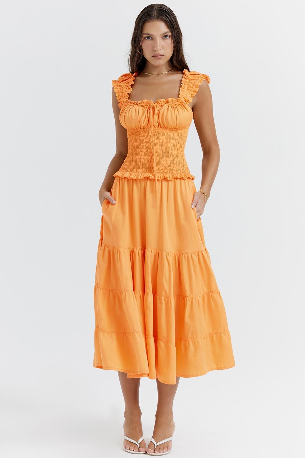 Phedra Tangerine Shirred Sundress Product Image