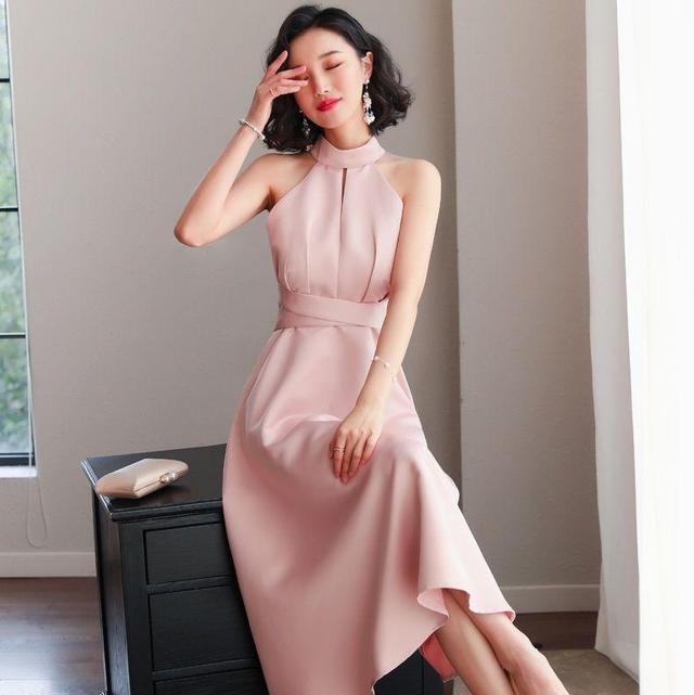 Halter Midi A-Line Party Dress Product Image