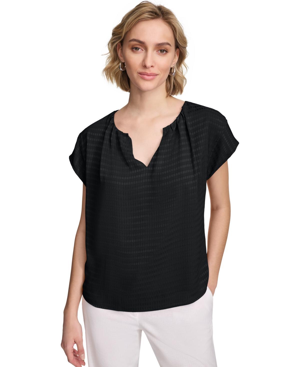 Calvin Klein Womens Short Sleeve Textured Blouse Product Image