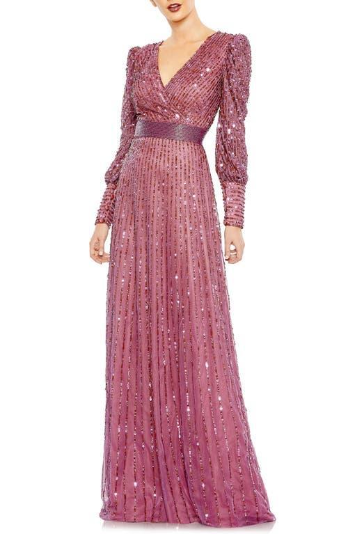 Womens Sequined Blouson-Sleeve Gown Product Image