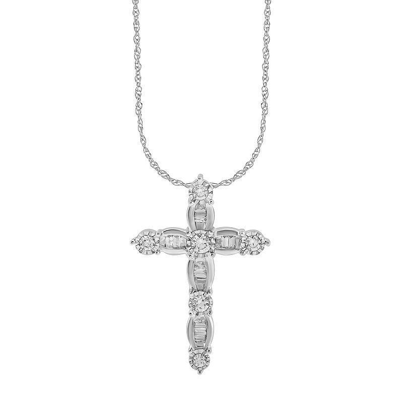 10kt White Gold 1/4 Carat T.W. Diamond Cross Pendant Necklace, Womens 10k White Gold Product Image