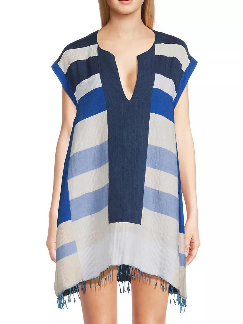 Elina Striped Cotton V-Neck Caftan Product Image